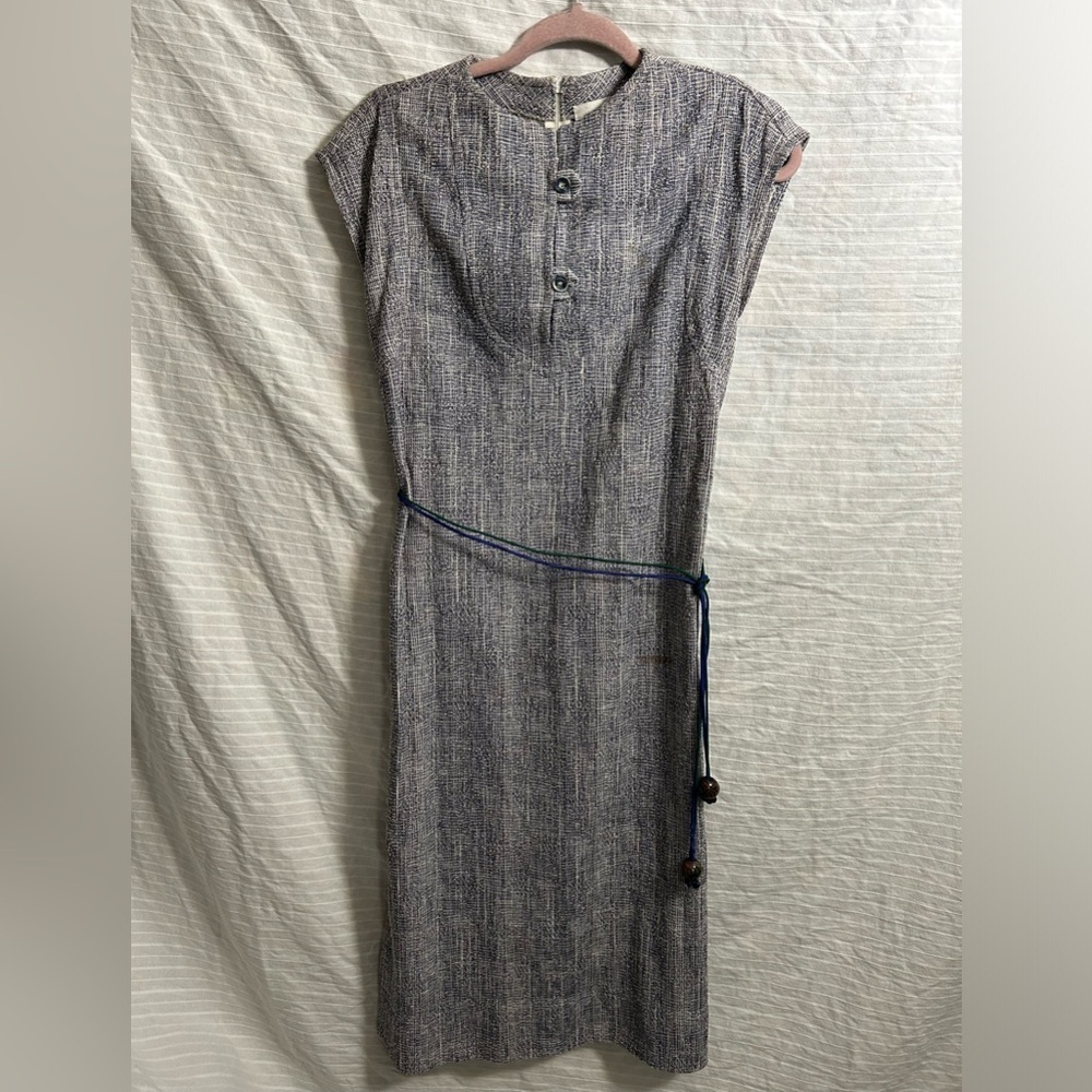 Vtg Kimberly Gray Dress Women’s Sleeveless Sheath Formal Tie Front Size 12 B38